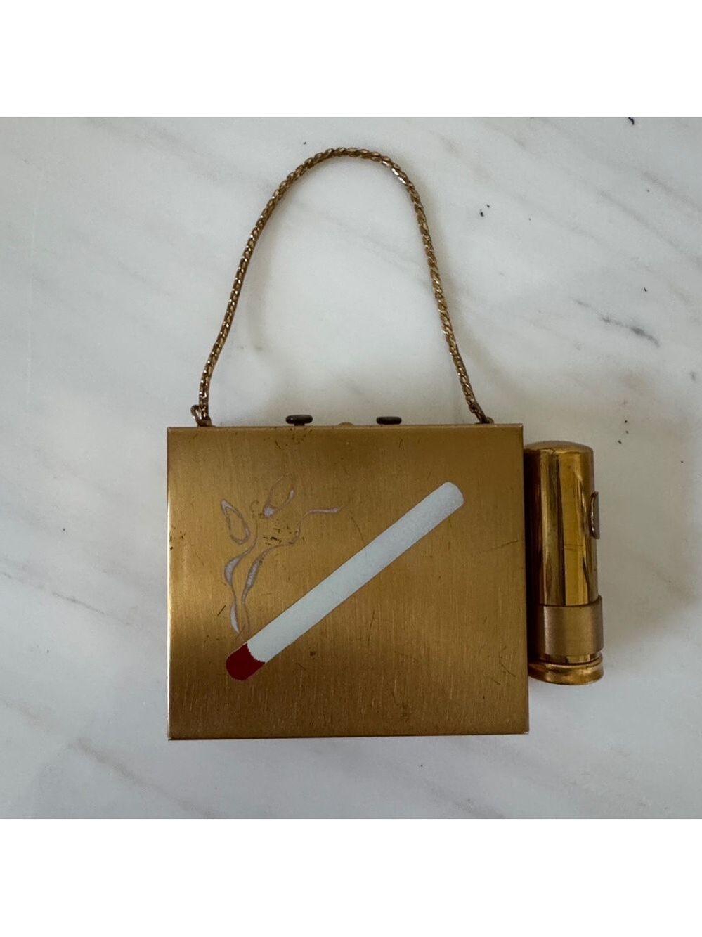 VINTAGE Double-sided Compact Mirror and Cigarette Case with Lipstick Holder